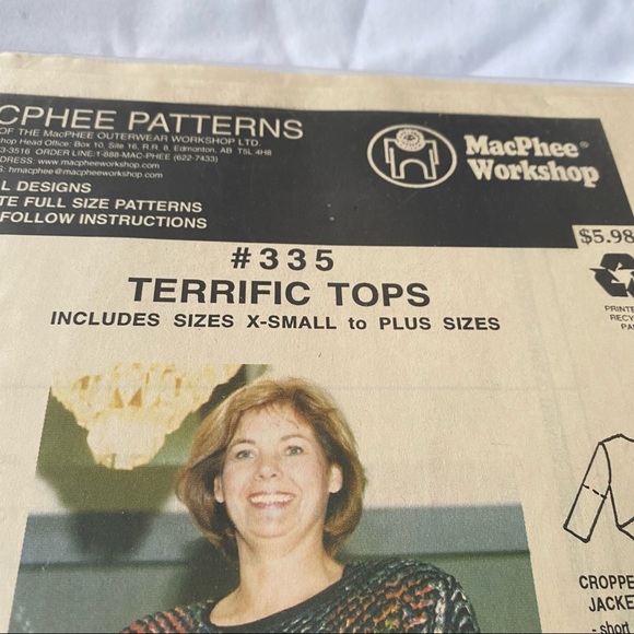 MacPhee Sewing Pattern Terrific Tops Brand New - Picture 2 of 3